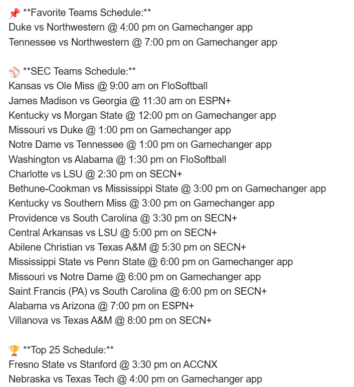 Softball Schedule